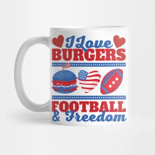 I Love Burgers Football and Freedom Mug